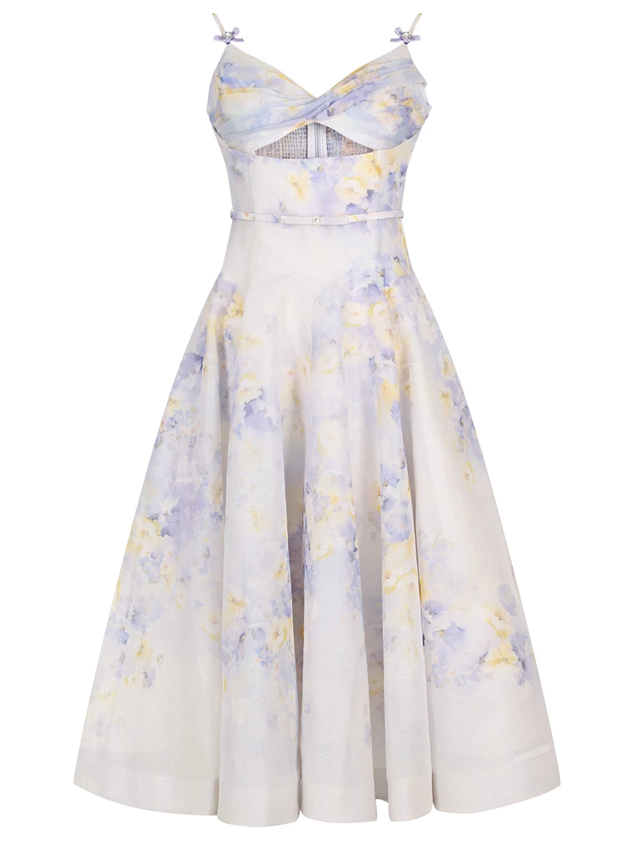 Платье из шелка и льна ZIMMERMANN 2445DR251 Фиолетовый 