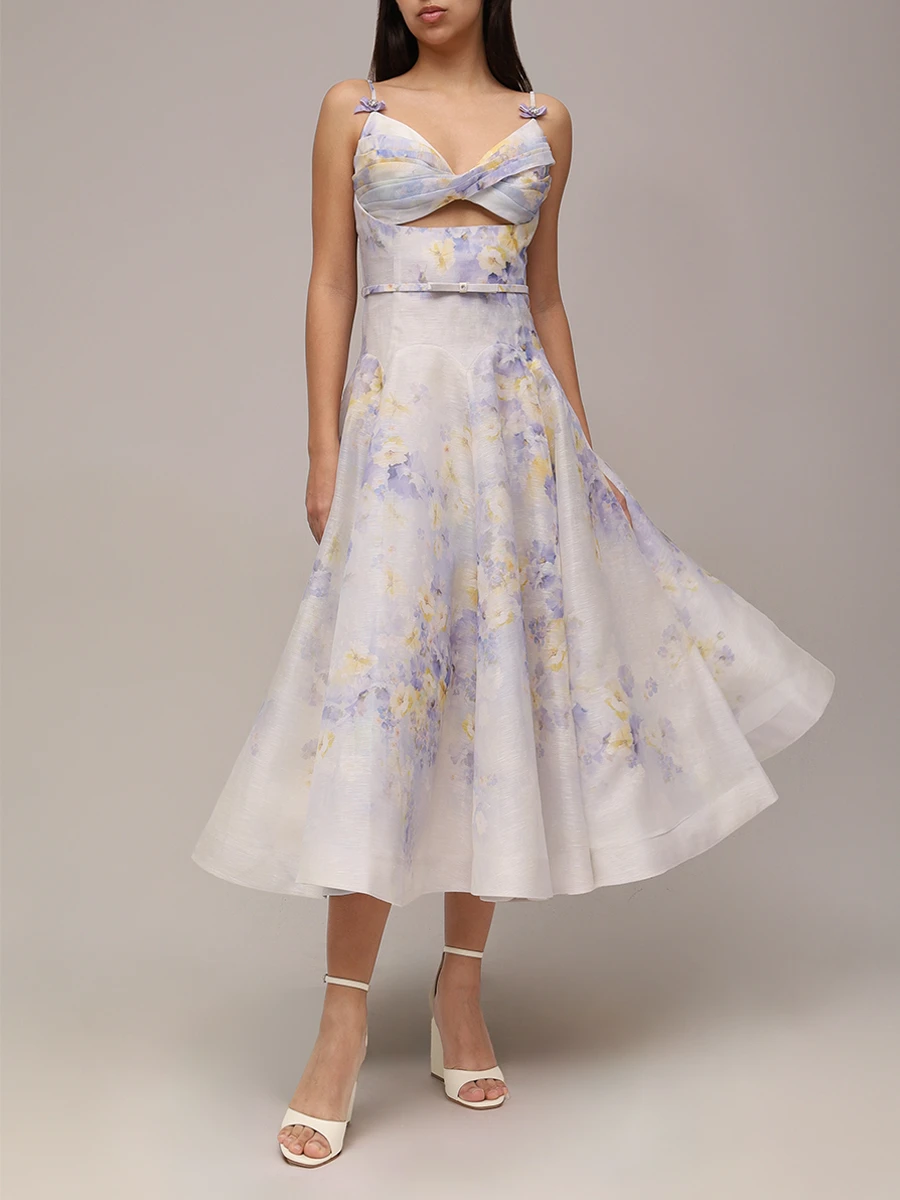 Платье из шелка и льна ZIMMERMANN 2445DR251 Фиолетовый  Фото 2