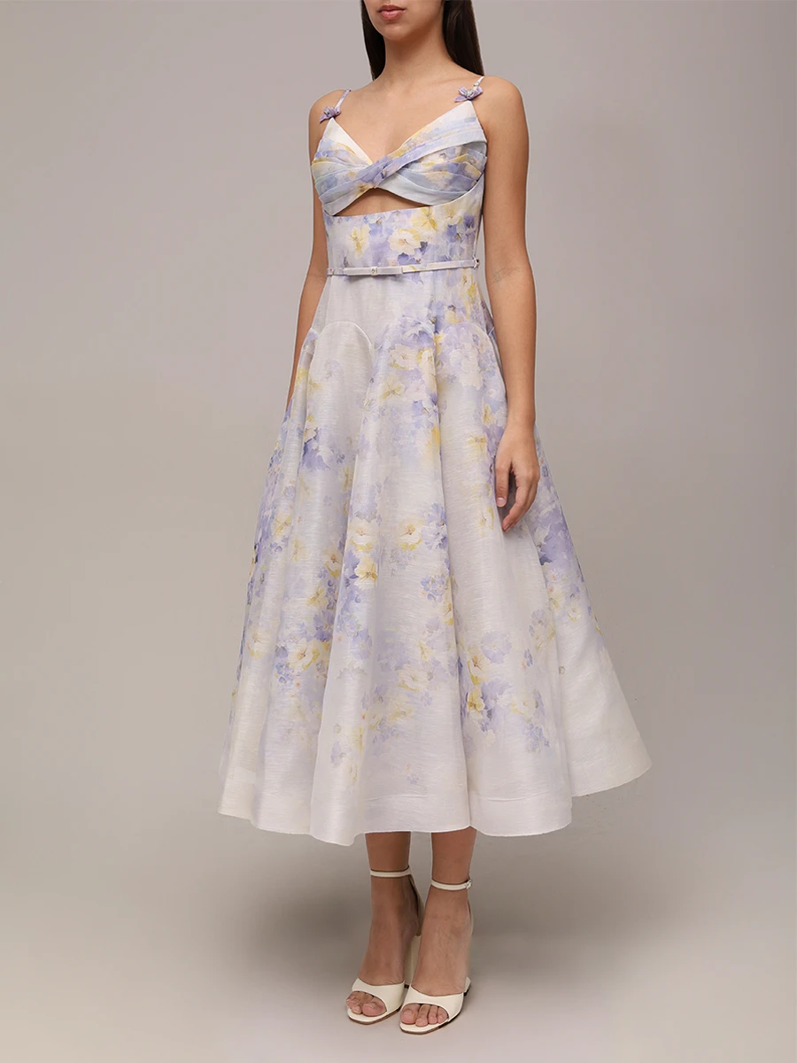 Платье из шелка и льна ZIMMERMANN 2445DR251 Фиолетовый  Фото 4