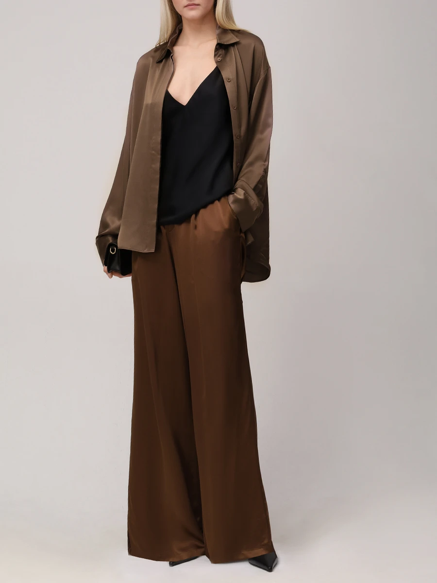 Брюки шелковые JACOB LEE WPS015SS25DC Коричневый  Фото 2