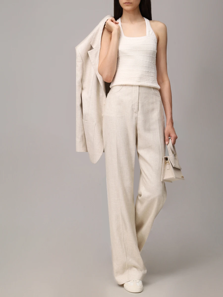Брюки из вискозы и льна JACQUEMUS 243PA0031358 130 Бежевый  Фото 3