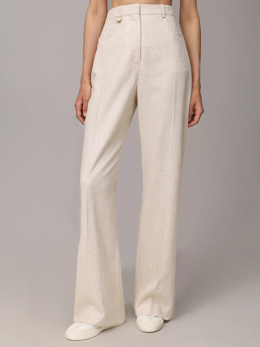Брюки из вискозы и льна JACQUEMUS 243PA0031358 130 Бежевый  Фото 5