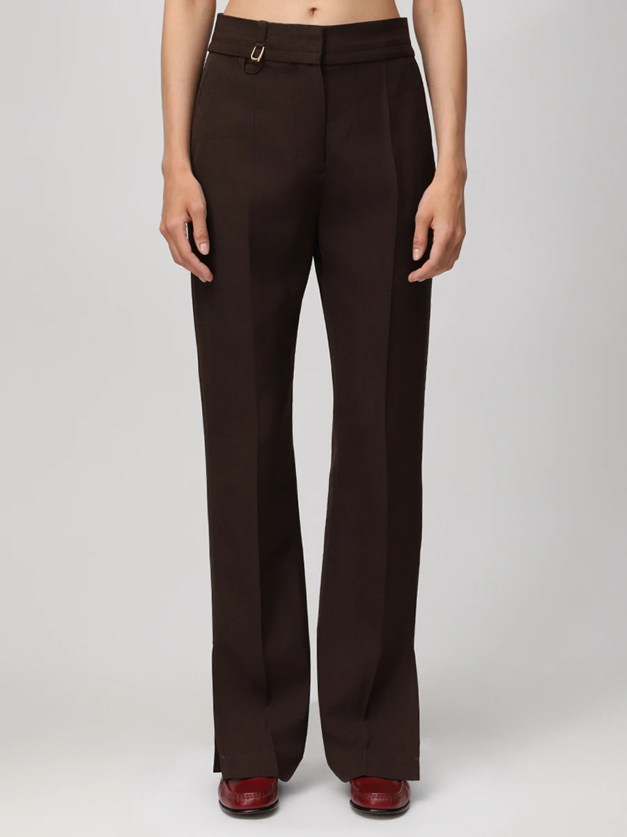 Брюки из вискозы и шелка JACQUEMUS 243PA0381562 880 Коричневый  Фото 4