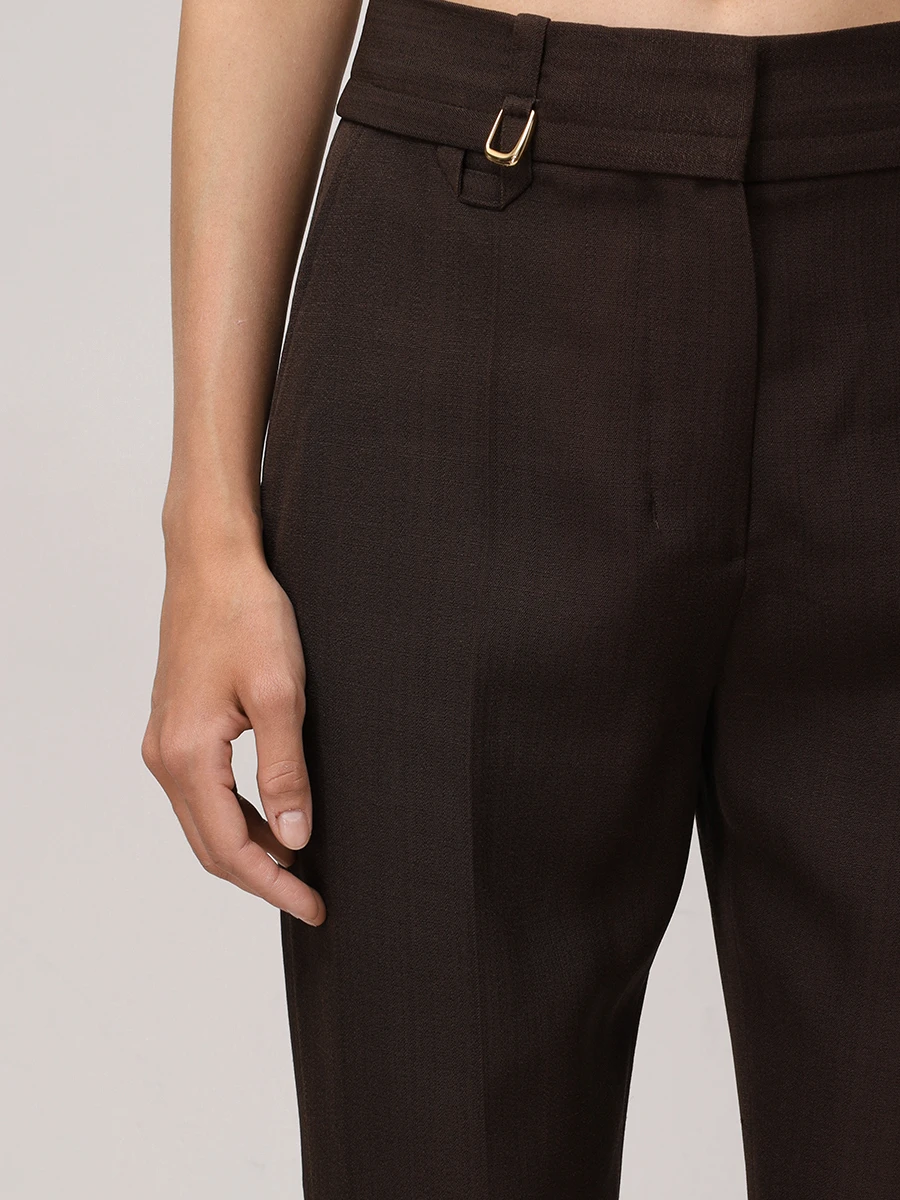 Брюки из вискозы и шелка JACQUEMUS 243PA0381562 880 Коричневый  Фото 5
