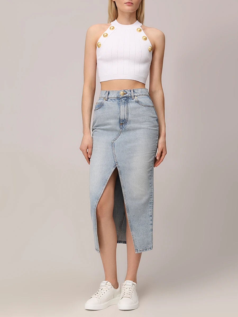 Кроп-топ из вискозы BALMAIN EF1AB390KB07/0FA Белый  Фото 2