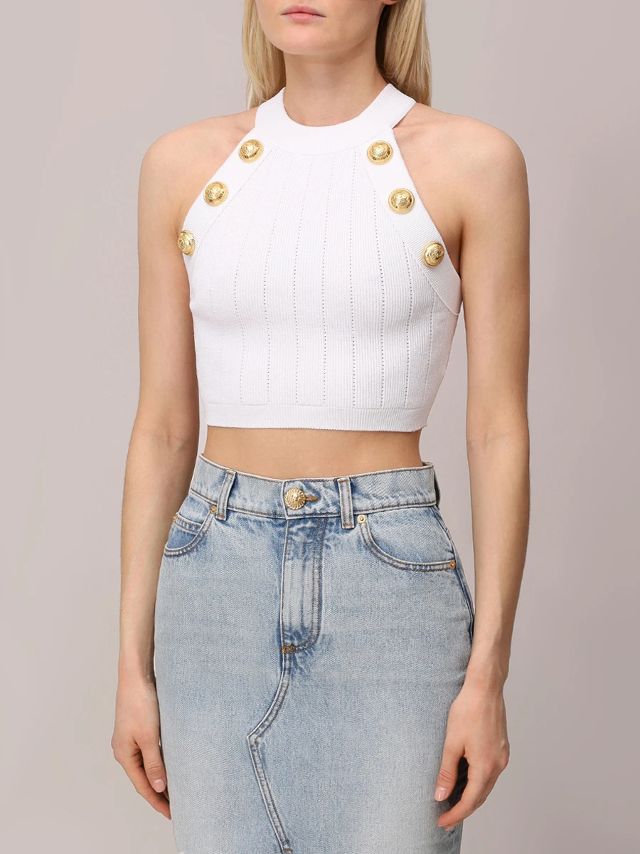 Кроп-топ из вискозы BALMAIN EF1AB390KB07/0FA Белый  Фото 4