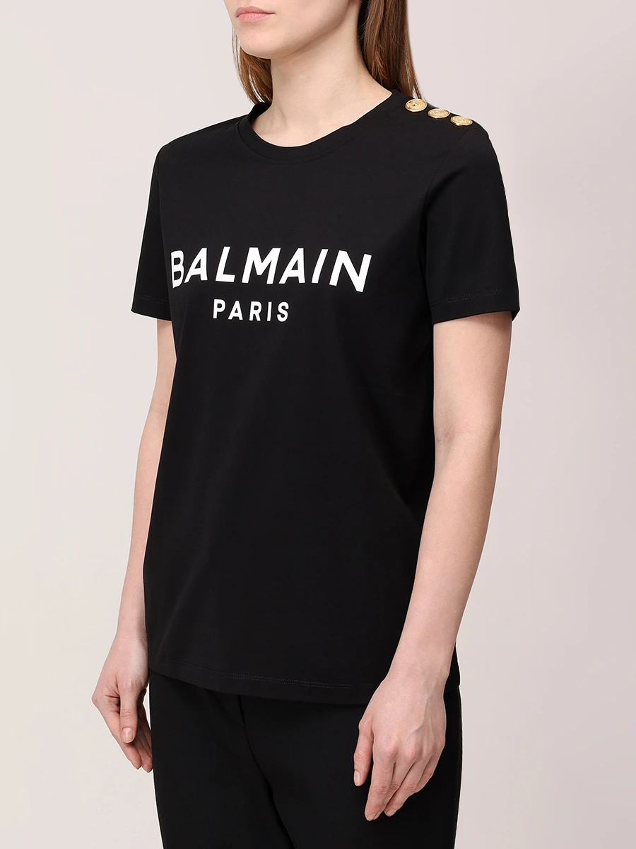 Футболка хлопковая BALMAIN BF1EF005BB02/EAB Черный  Фото 4