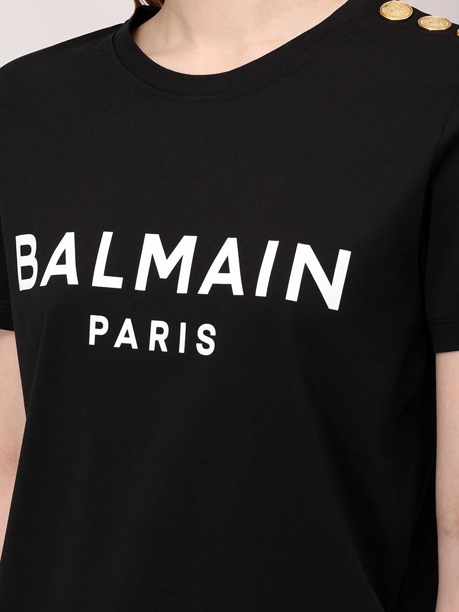 Футболка хлопковая BALMAIN BF1EF005BB02/EAB Черный  Фото 5