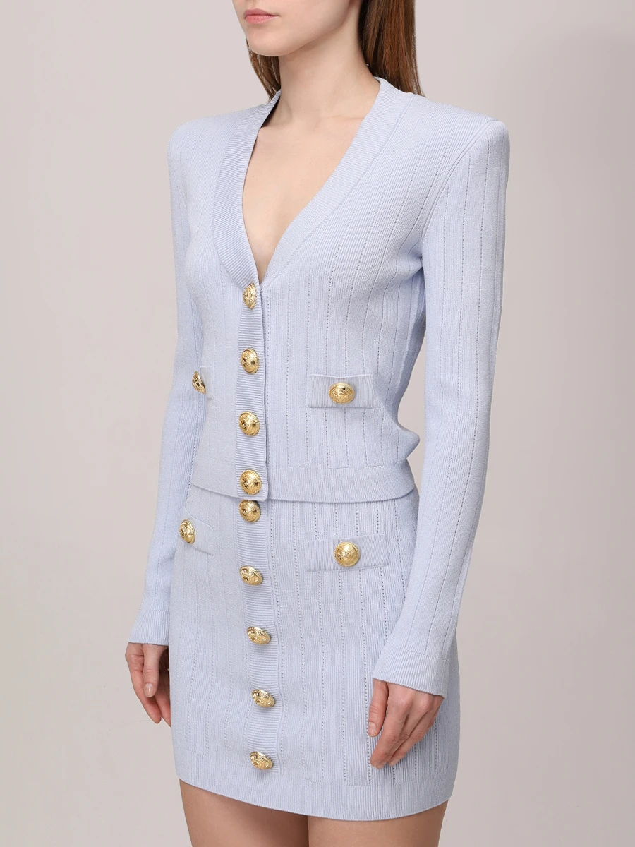 Жакет из вискозы BALMAIN DF1KL007KB07 Голубой  Фото 4