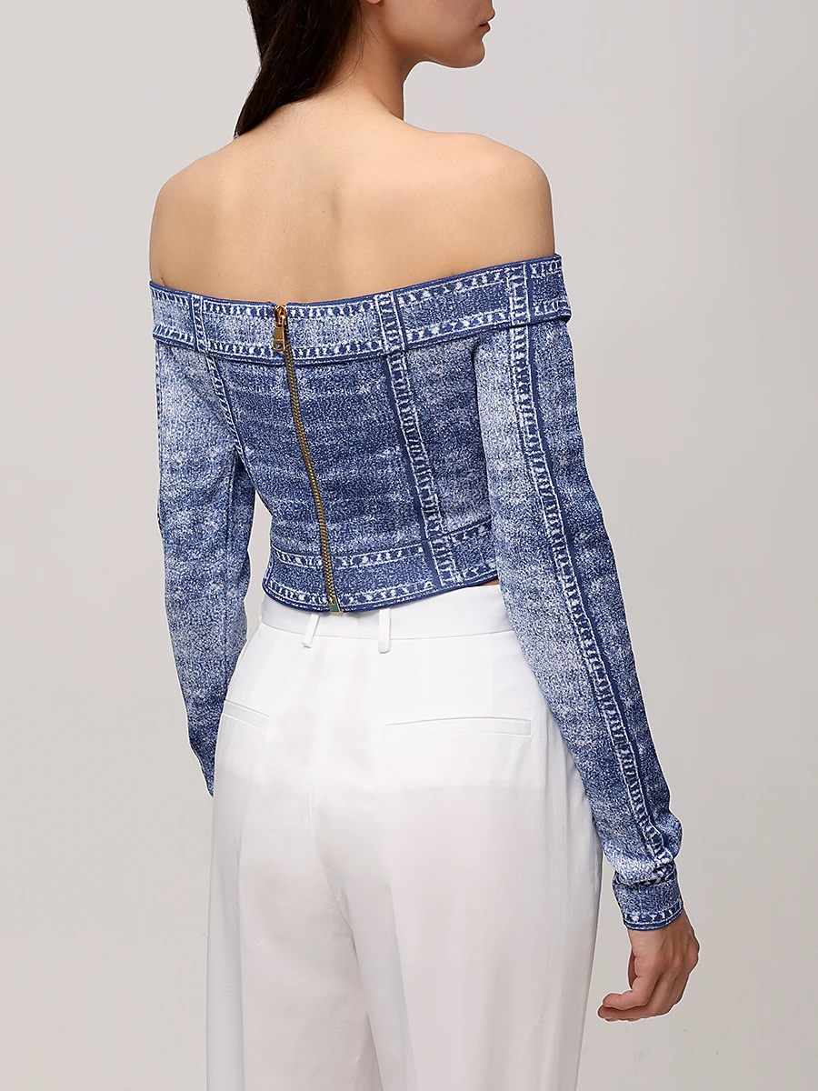 Топ из вискозы BALMAIN EF1AO385KH80 Синий  Фото 3