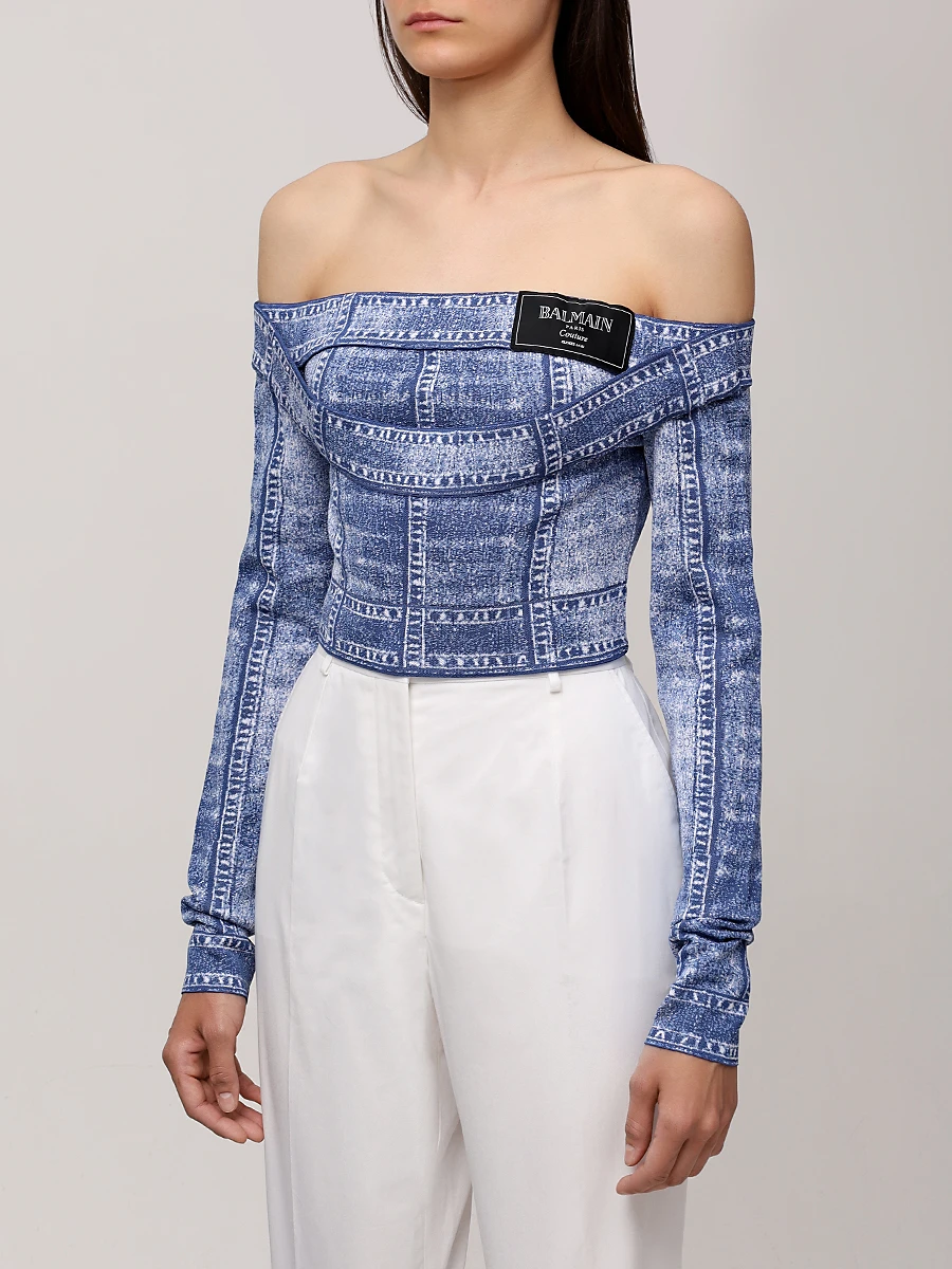 Топ из вискозы BALMAIN EF1AO385KH80 Синий  Фото 4
