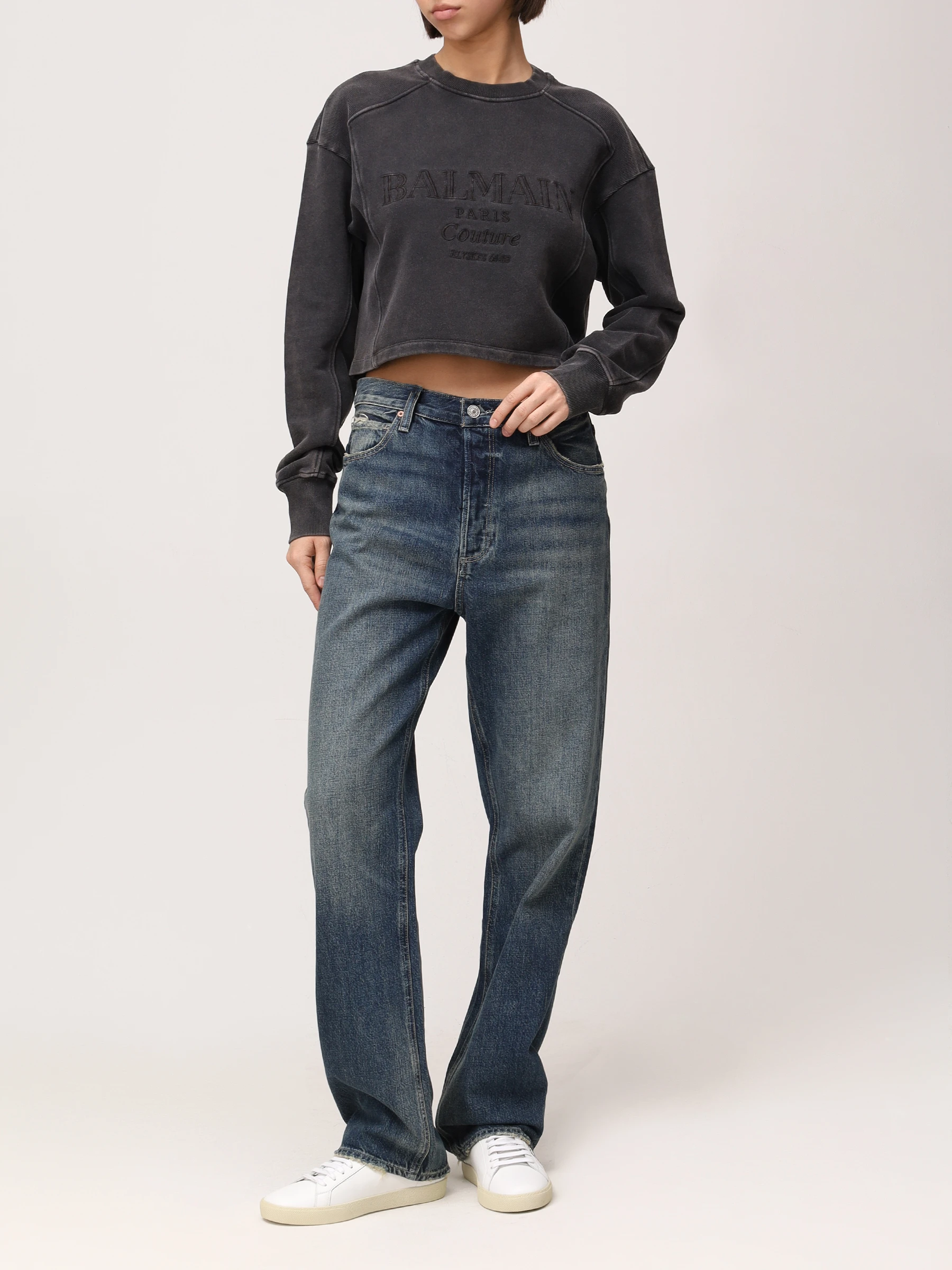 Толстовка хлопковая BALMAIN EF1JO076BC96/YGD Серый  Фото 2