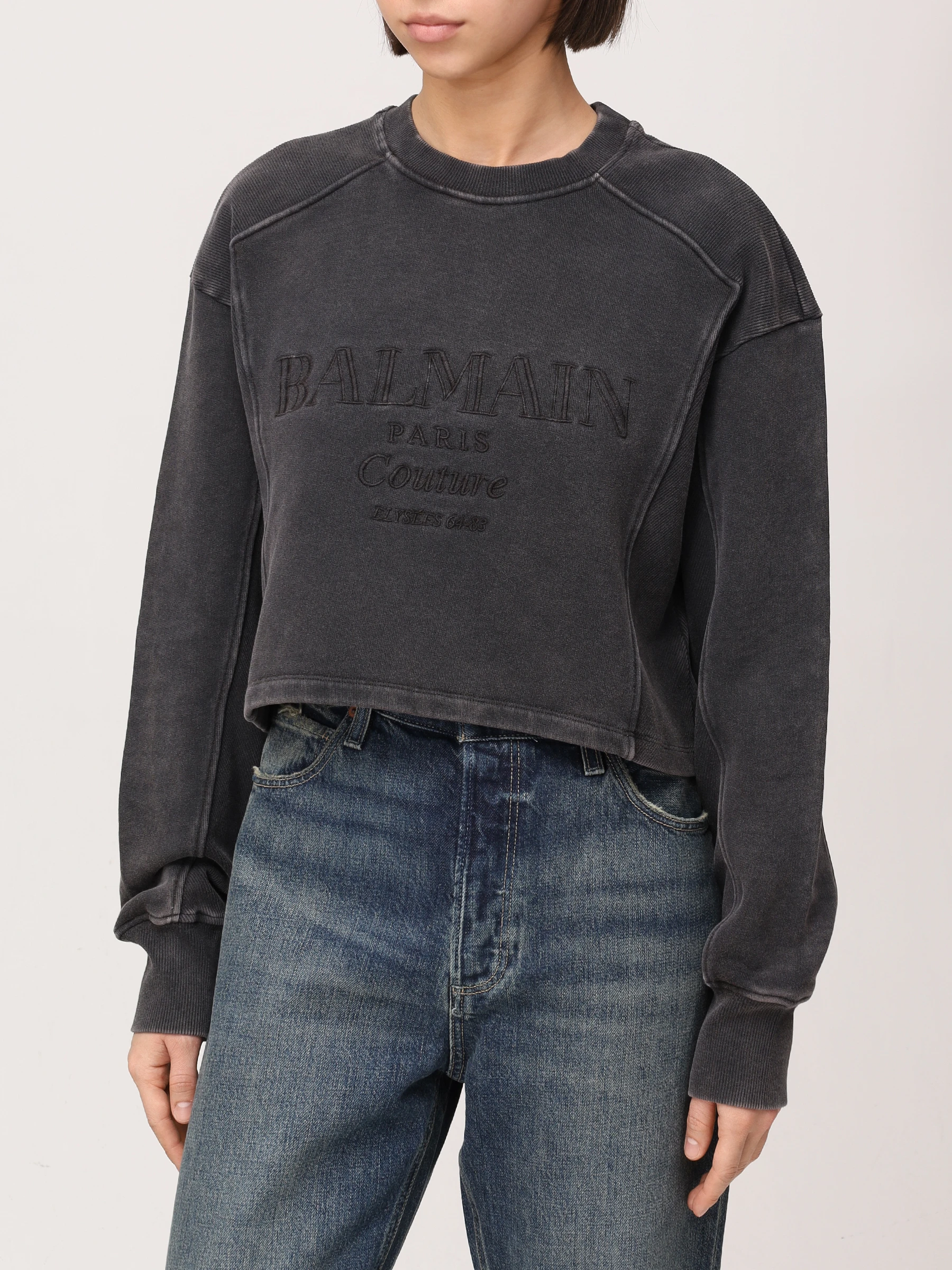 Толстовка хлопковая BALMAIN EF1JO076BC96/YGD Серый  Фото 4