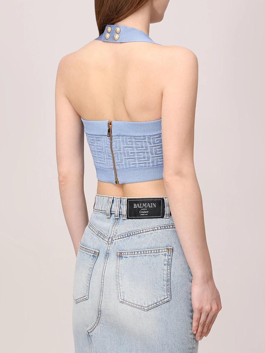 Кроп-топ из вискозы BALMAIN EF1AA025KI02 Голубой  Фото 3