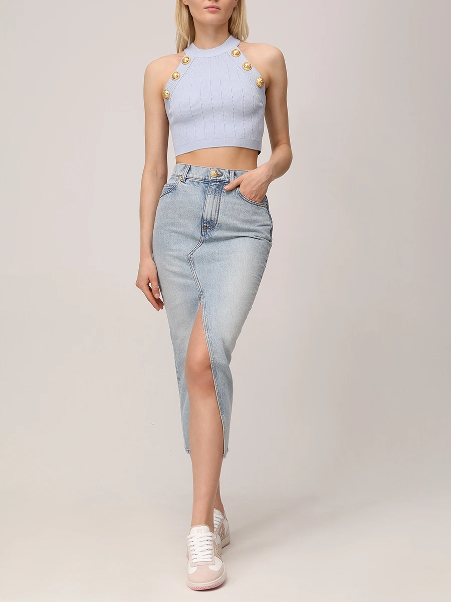 Топ из вискозы BALMAIN EF1AB390KB07/6AC Голубой  Фото 2