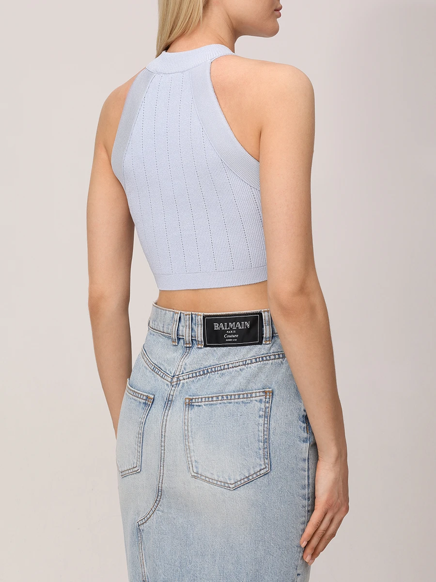 Топ из вискозы BALMAIN EF1AB390KB07/6AC Голубой  Фото 3