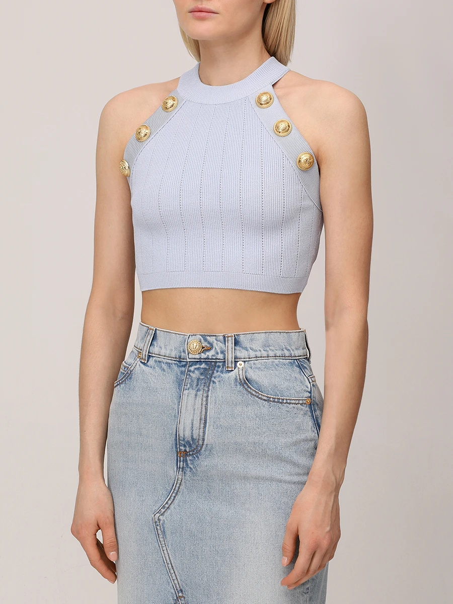 Топ из вискозы BALMAIN EF1AB390KB07/6AC Голубой  Фото 4