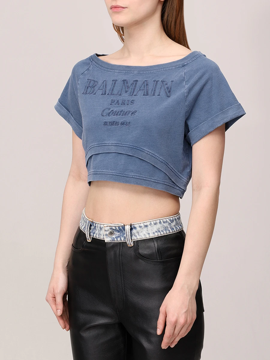 Футболка хлопковая BALMAIN EF1EE121BC96 Синий  Фото 4