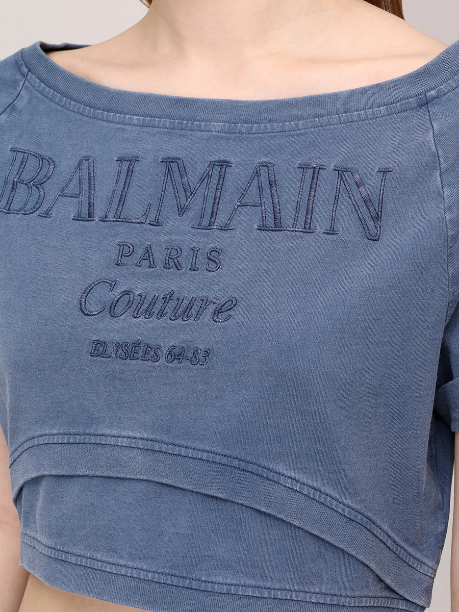 Футболка хлопковая BALMAIN EF1EE121BC96 Синий  Фото 5