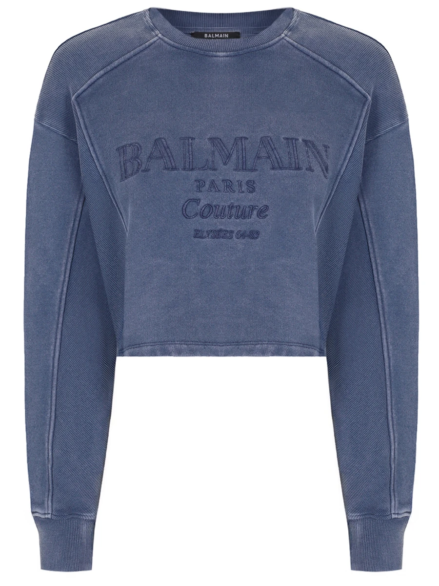 Толстовка хлопковая BALMAIN EF1JO076BC96/SOS Голубой 