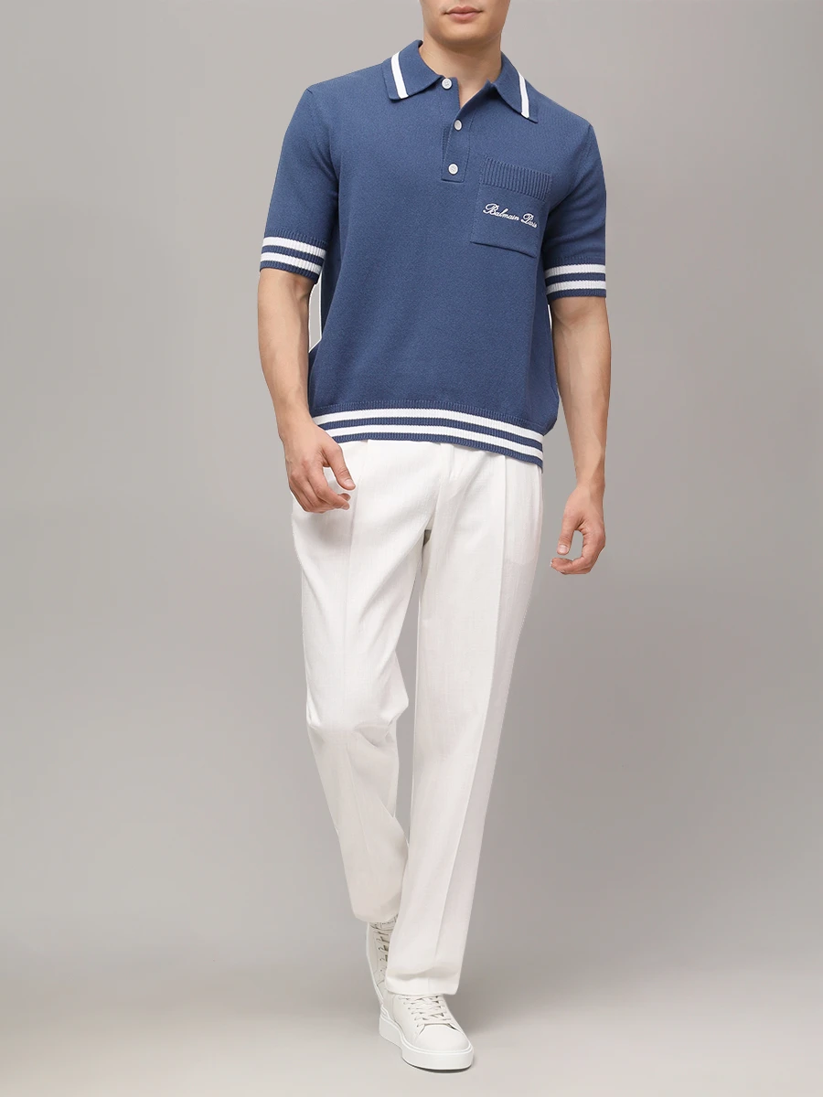 Поло из хлопка и лиоцелла BALMAIN EH1GB046KF96 Синий  Фото 2
