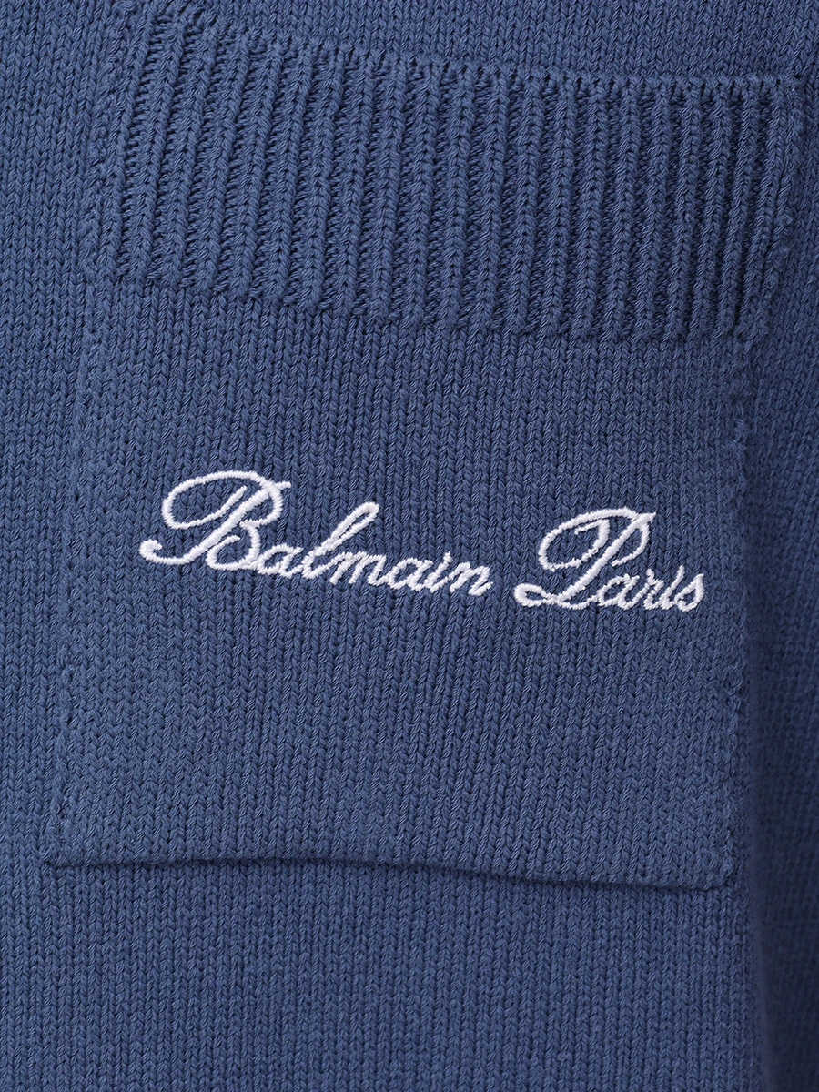 Поло из хлопка и лиоцелла BALMAIN EH1GB046KF96 Синий  Фото 6