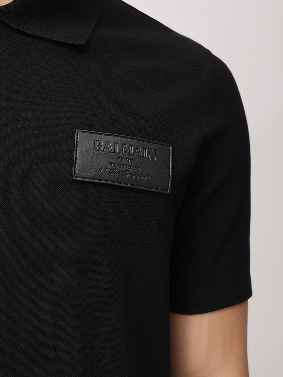 Поло хлопковое BALMAIN EH1GC027BC92 Черный  Фото 5