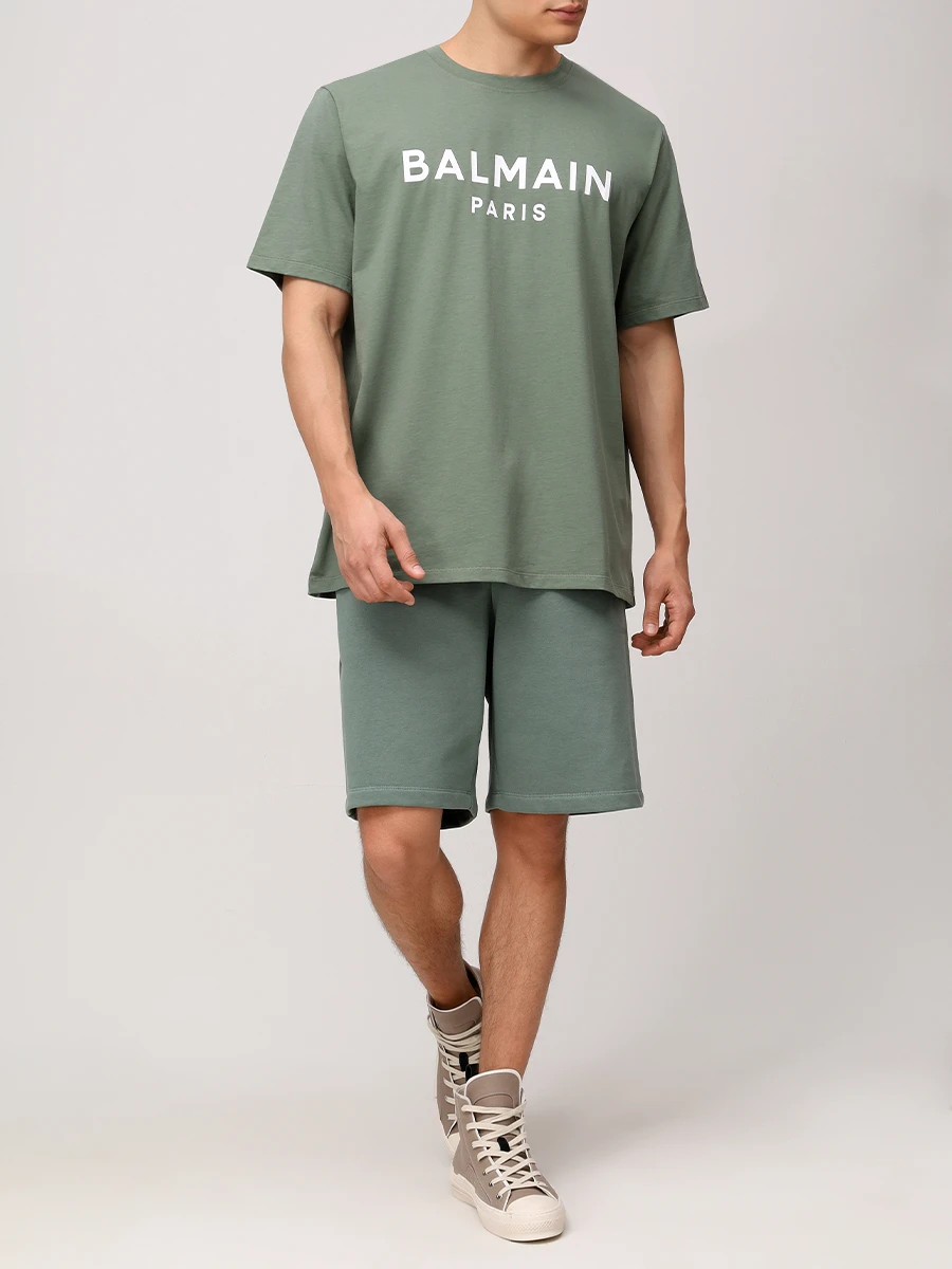 Футболка хлопковая BALMAIN EH1EG010BB73 Зеленый  Фото 2