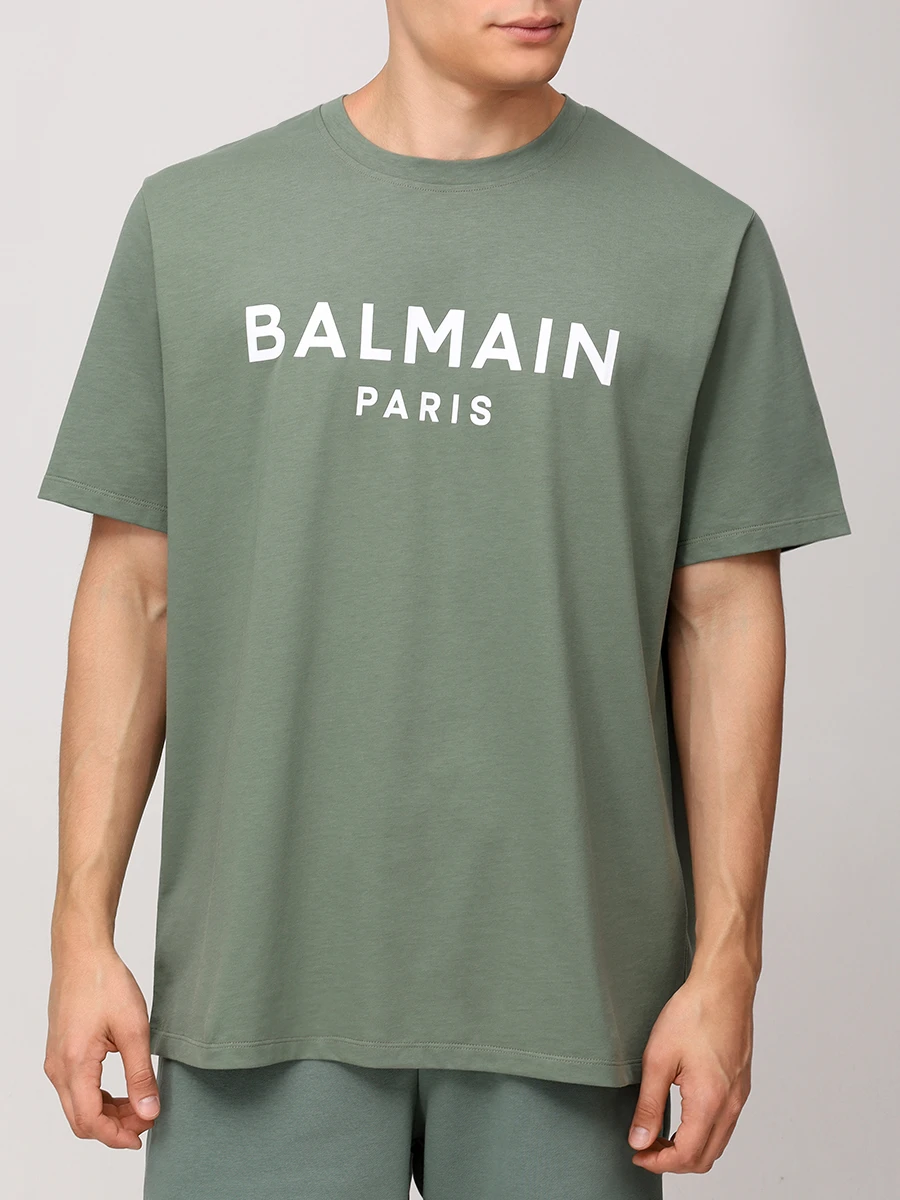 Футболка хлопковая BALMAIN EH1EG010BB73 Зеленый  Фото 4