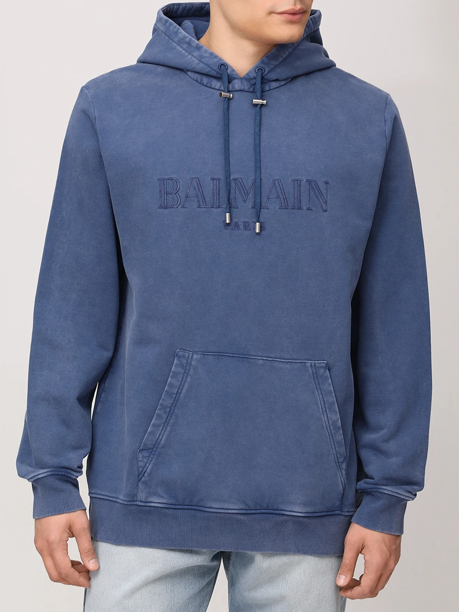 Худи хлопковое BALMAIN EH1JT047BC72/SOS Деним  Фото 4