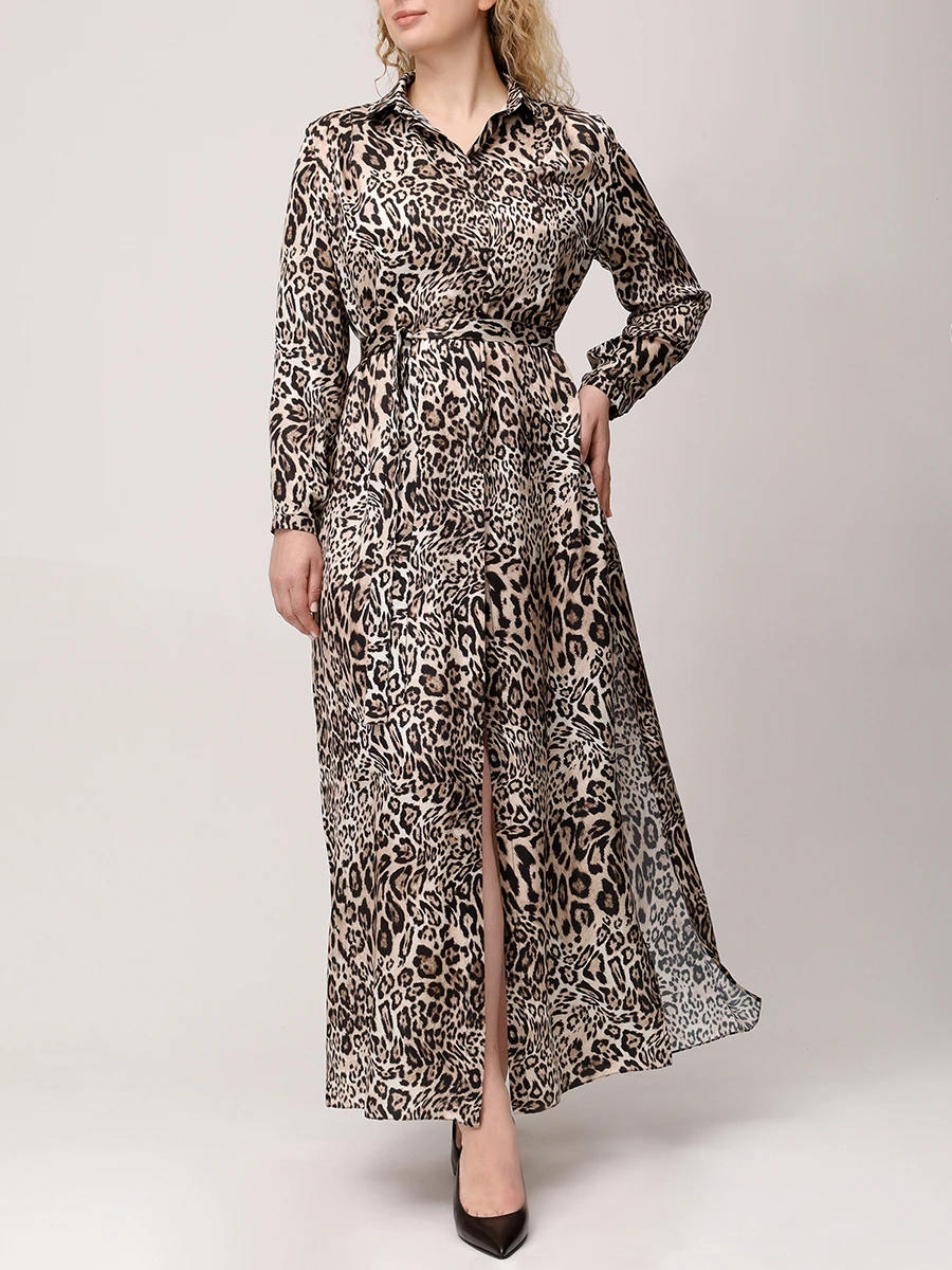 Платье из хлопка и шелка FREE AGE WS24.DR086M.6001.9012 Анималистичный принт  Фото 2