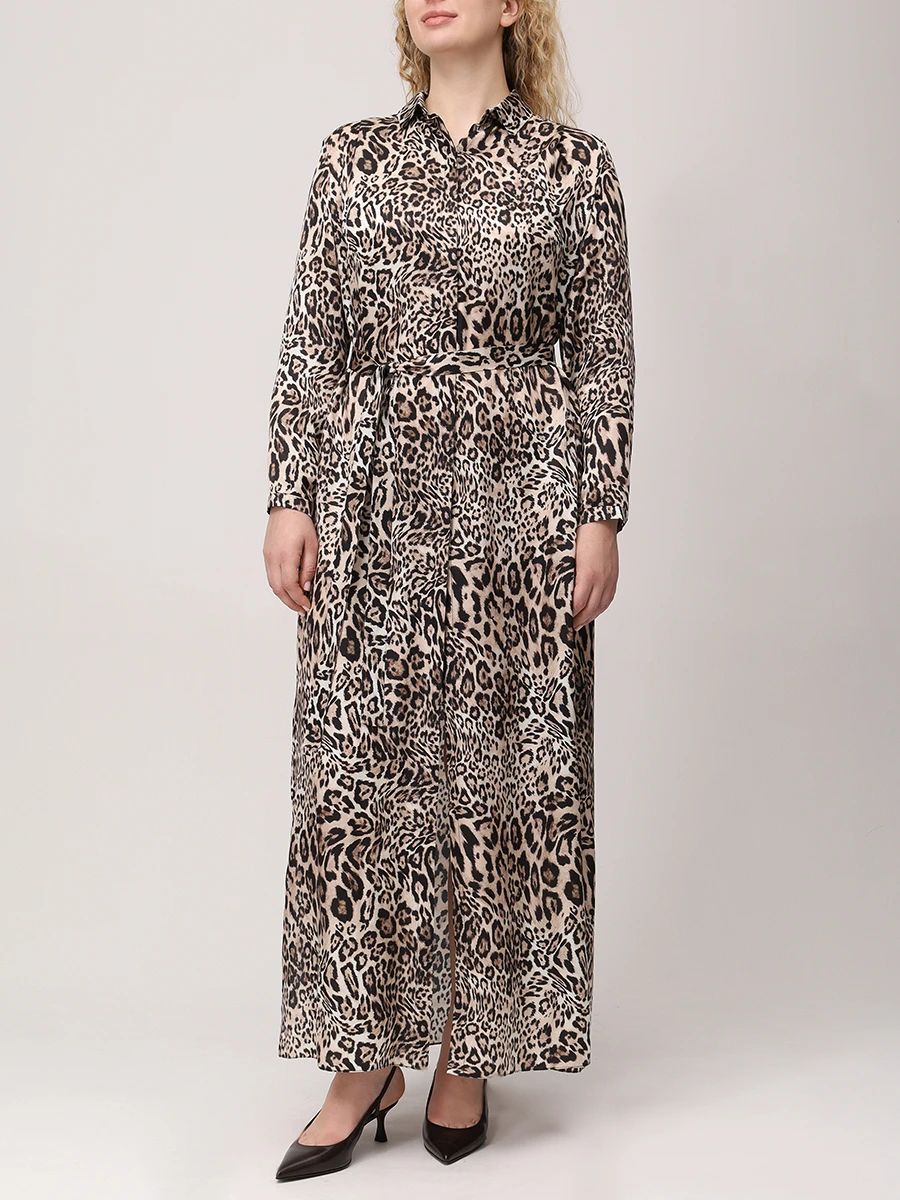 Платье из хлопка и шелка FREE AGE WS24.DR086M.6001.9012 Анималистичный принт  Фото 4