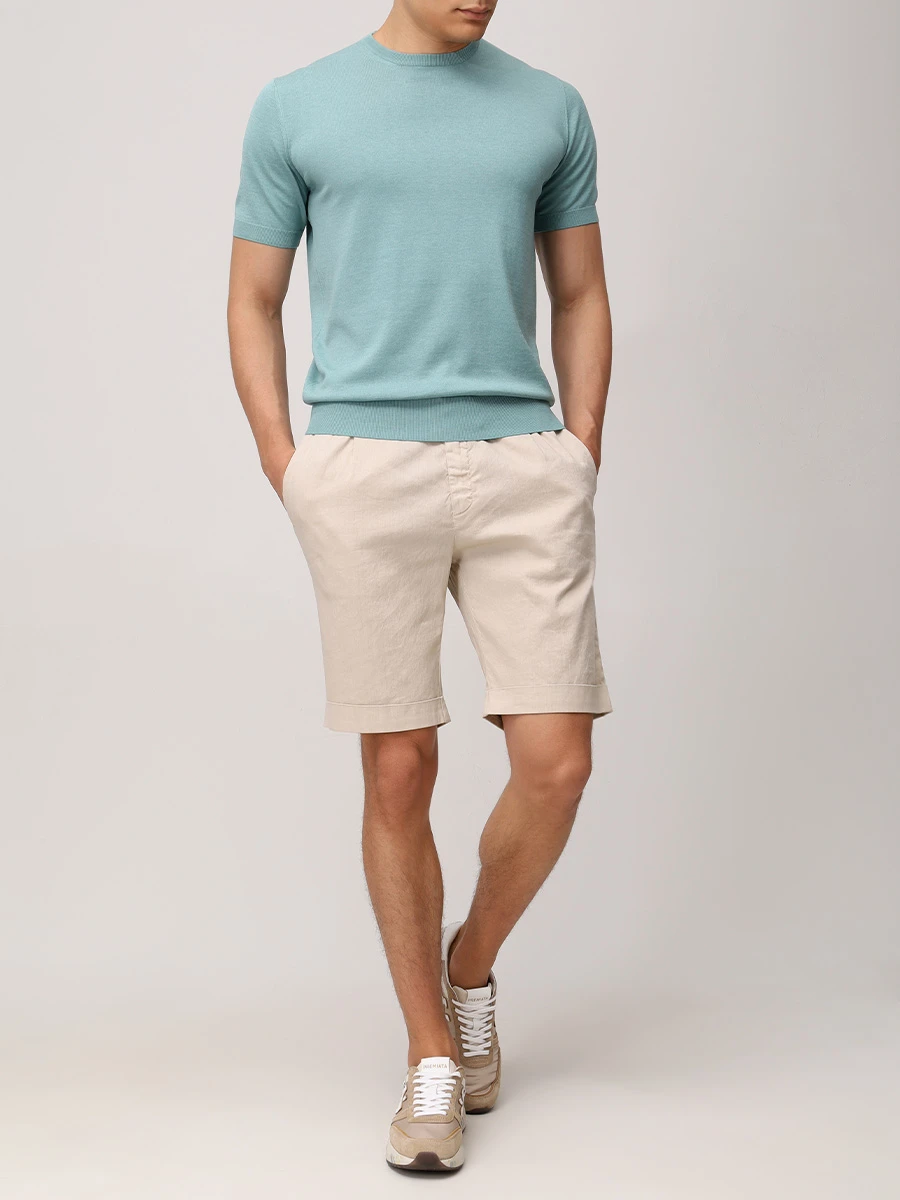 Футболка из шелка и хлопка PANICALE U360401G/0620 Бирюзовый  Фото 2