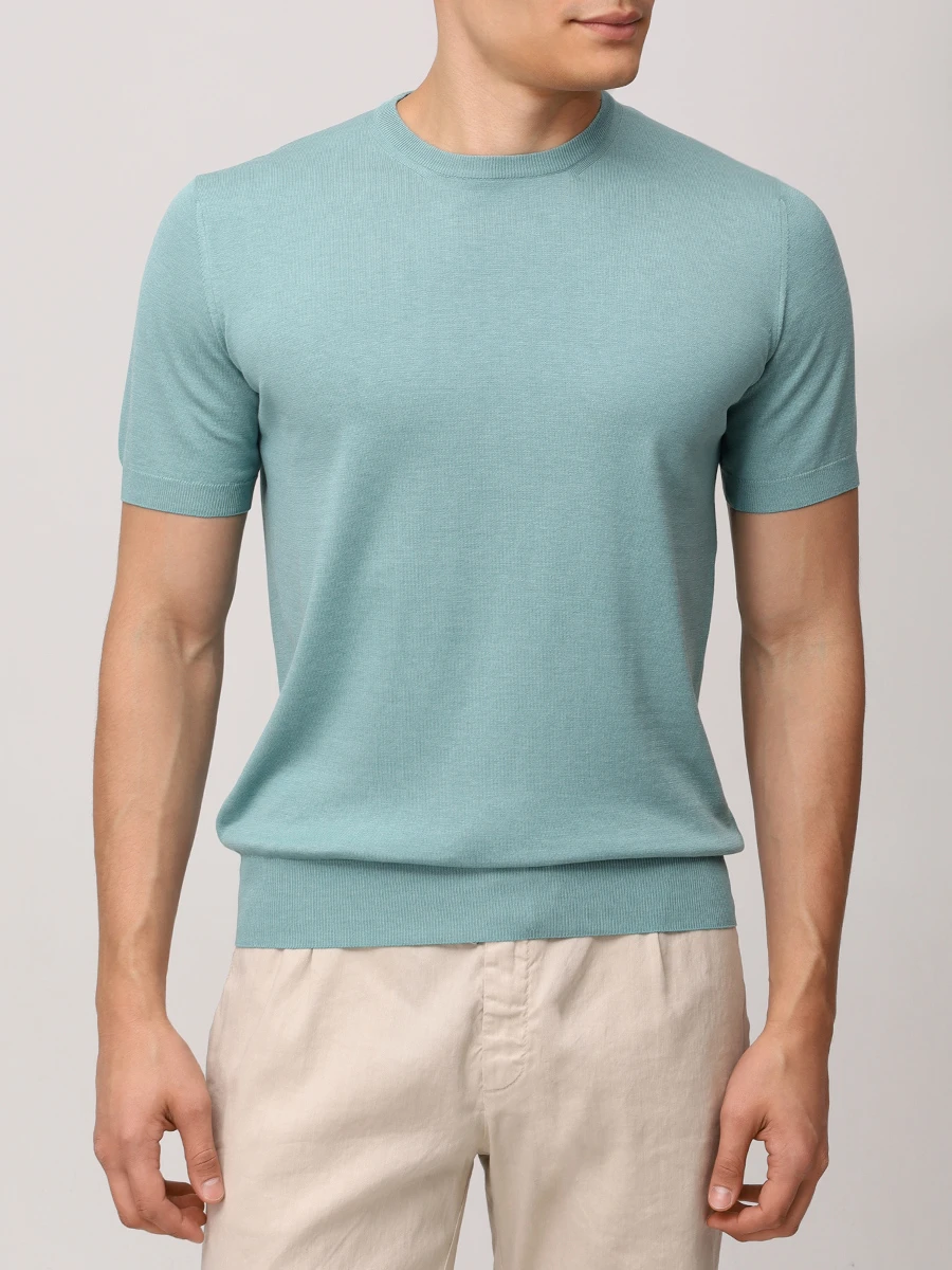 Футболка из шелка и хлопка PANICALE U360401G/0620 Бирюзовый  Фото 4
