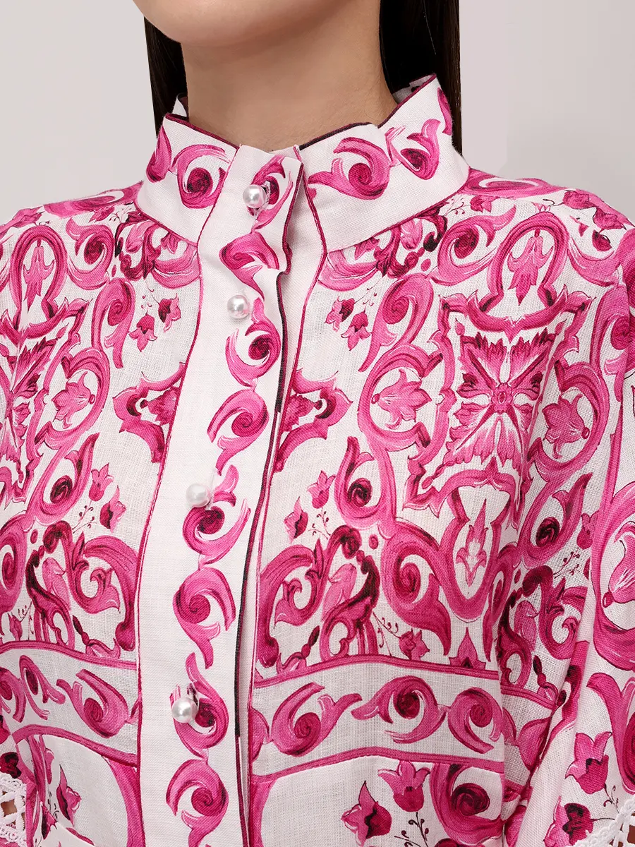 Платье льняное CHRISTINA BERLA Nataly Dress 09631 fuchsia/white Принт  Фото 5