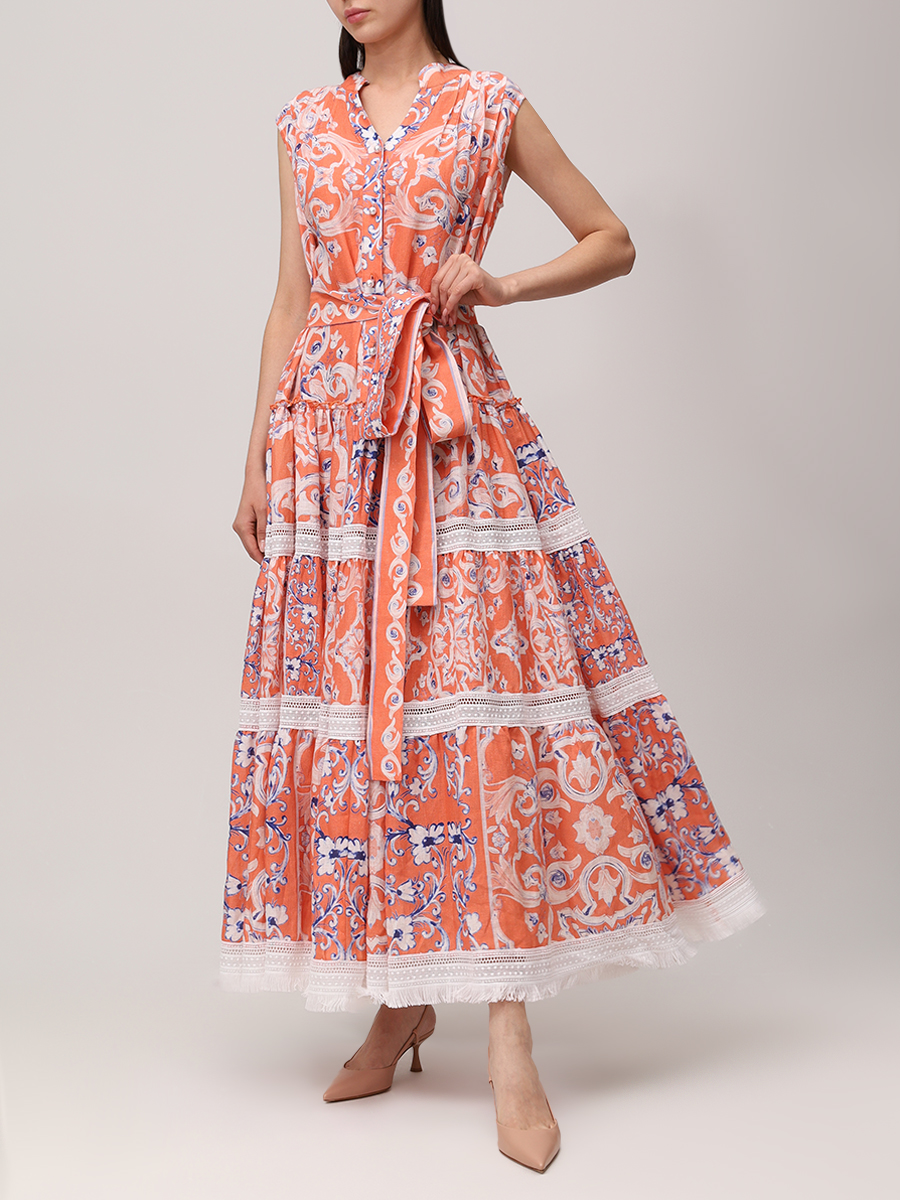 Платье Nicola льняное CHRISTINA BERLA Nicola Dress 09631 orange/purple Оранжевый  Фото 2