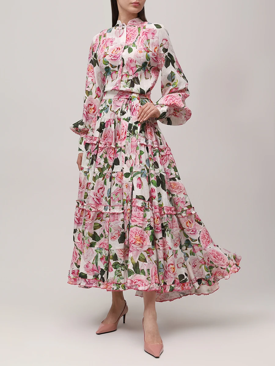 Платье Lorenza льняное CHRISTINA BERLA Lorenza Dress 42411 peonies Цветочный принт  Фото 2