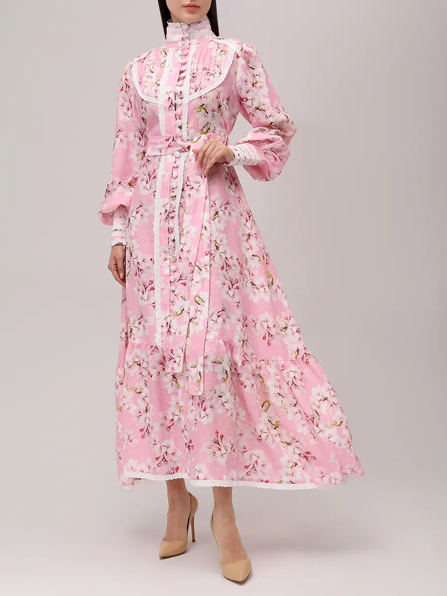 Платье льняное CHRISTINA BERLA Talie Dress 53382 pink Цветочный принт  Фото 2