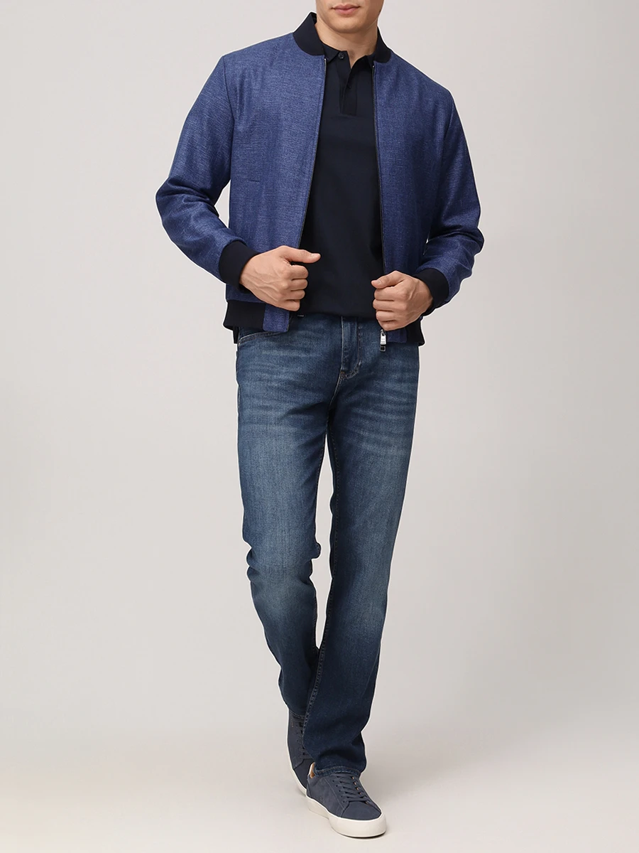 

Бомбер Slim Fit из вискозы и льна, Синий, 50540956/404