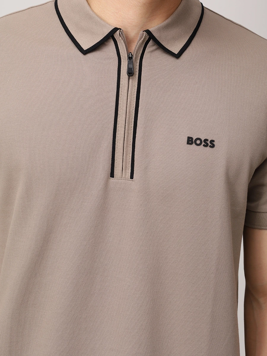 Поло хлопковое BOSS 50537489/334 Хаки  Фото 5