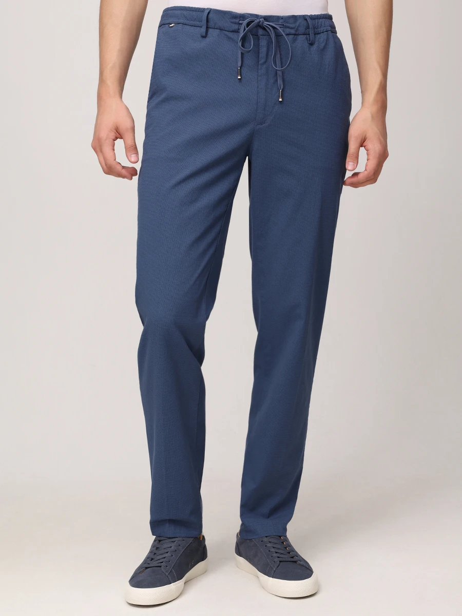 Брюки Regular Tapered Fit из вискозы и хлопка BOSS 50530856/404 Синий  Фото 4