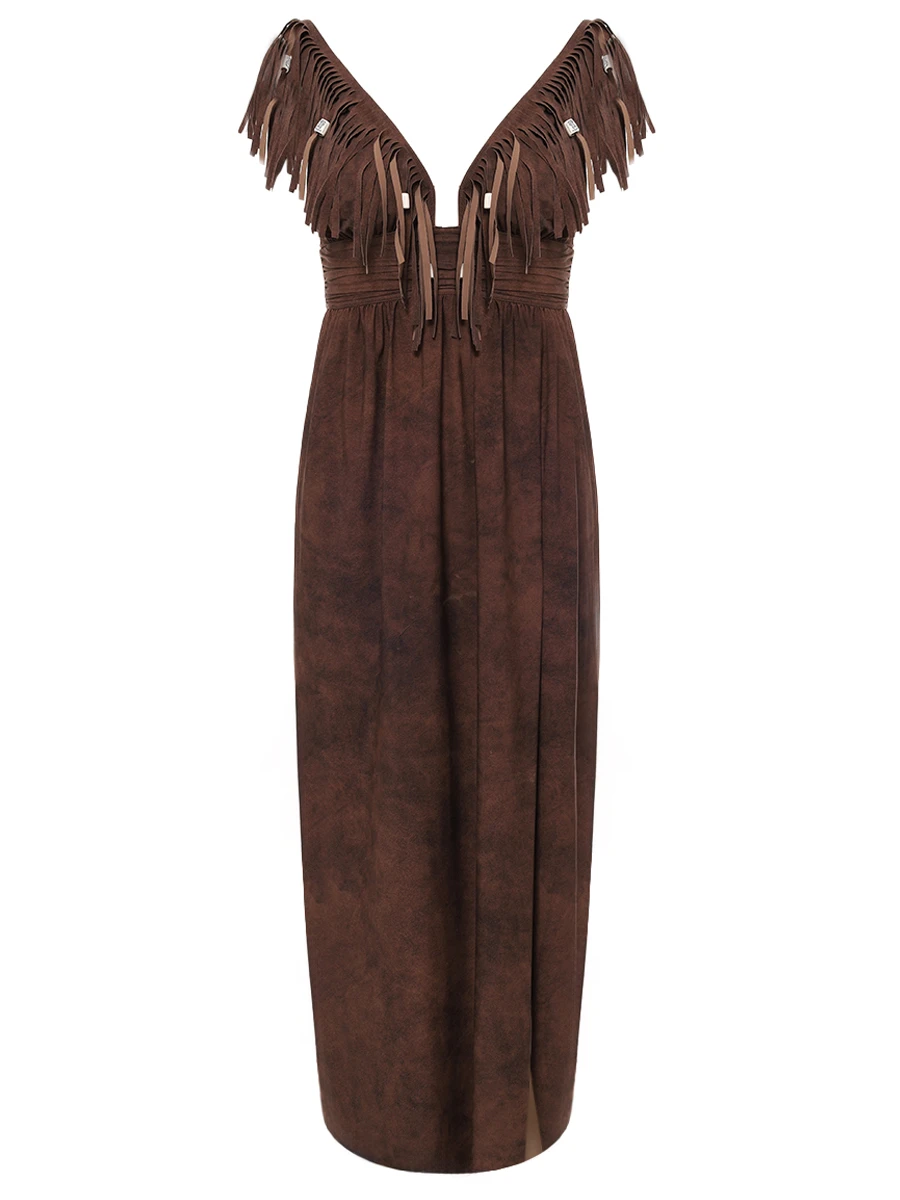 

Платье с бахромой, Коричневый, ITACO/447