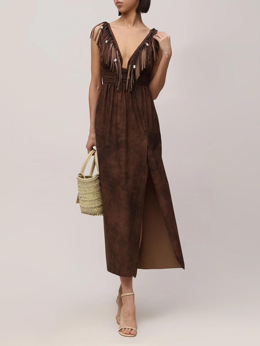 

Платье с бахромой, Коричневый, ITACO/447