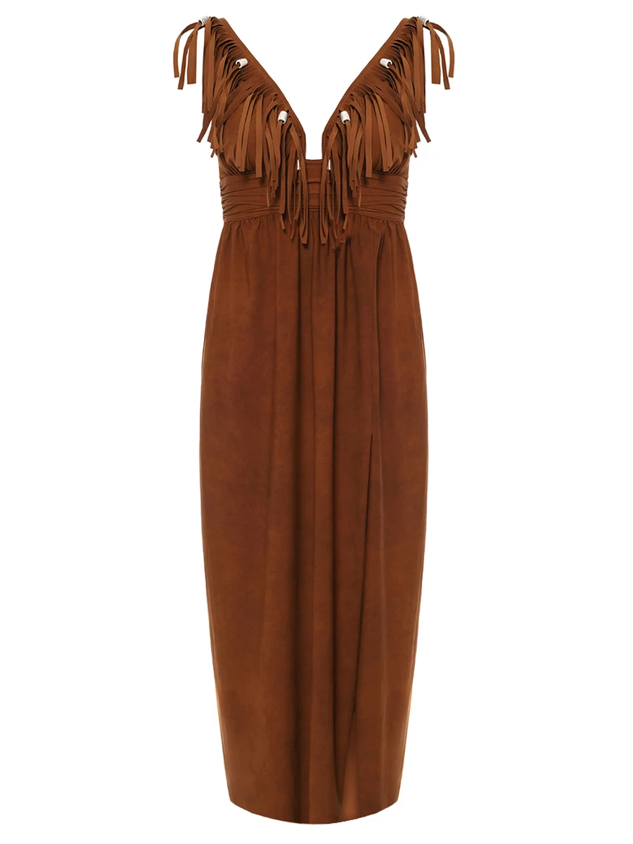 

Платье с бахромой, Коричневый, ITACO/432 т.