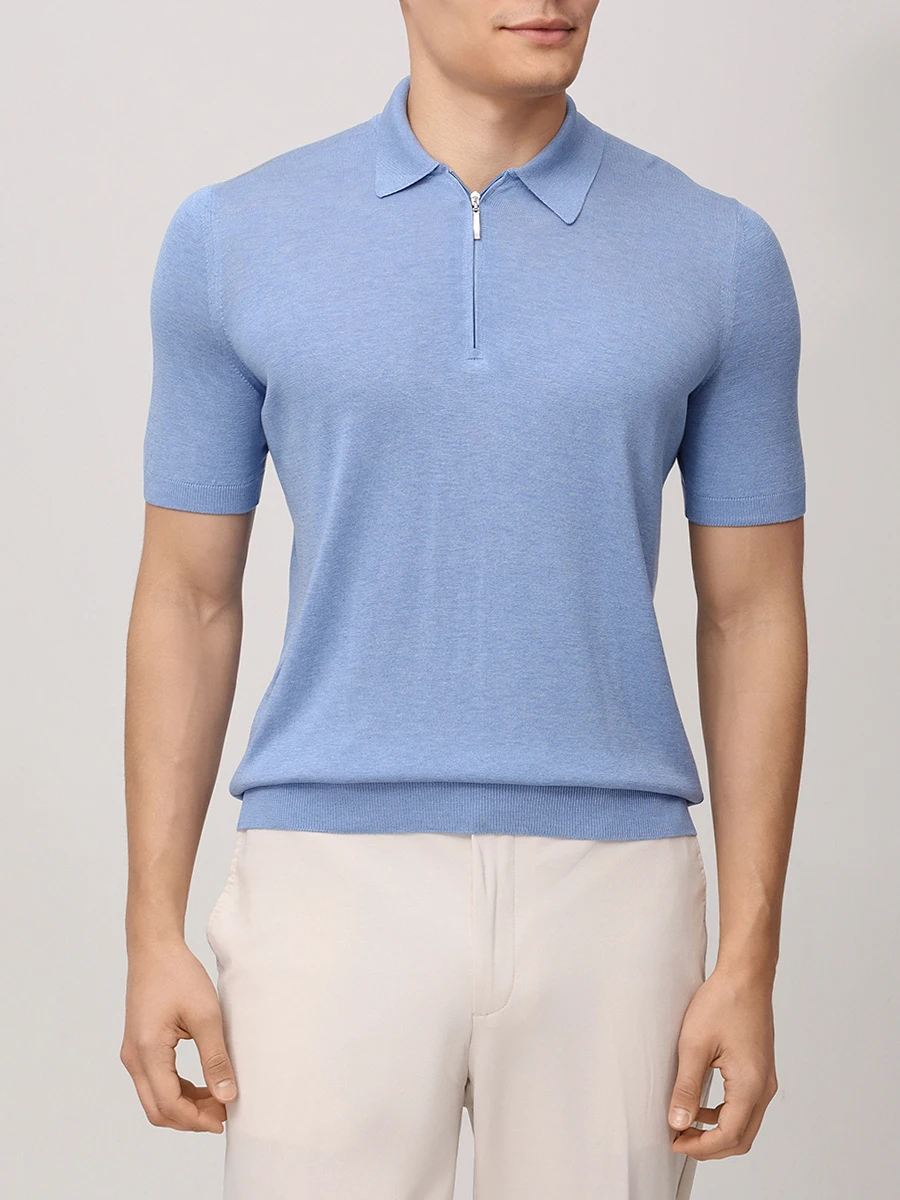 Поло шелковое GRAN  SASSO 43166/23503/530 Голубой  Фото 4