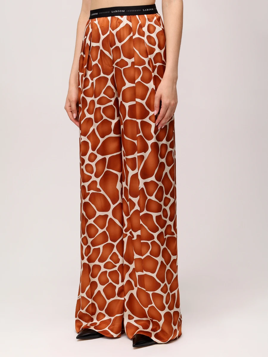 Брюки из хлопка и шелка LAROOM ss25-2123pr палаццо Анималистичный принт  Фото 4