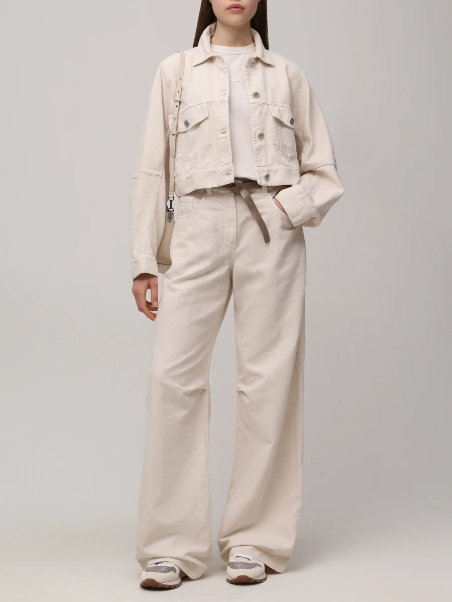 Джинсы из хлопка и льна BRUNELLO CUCINELLI ML996P5985 C8739 Бежевый  Фото 2