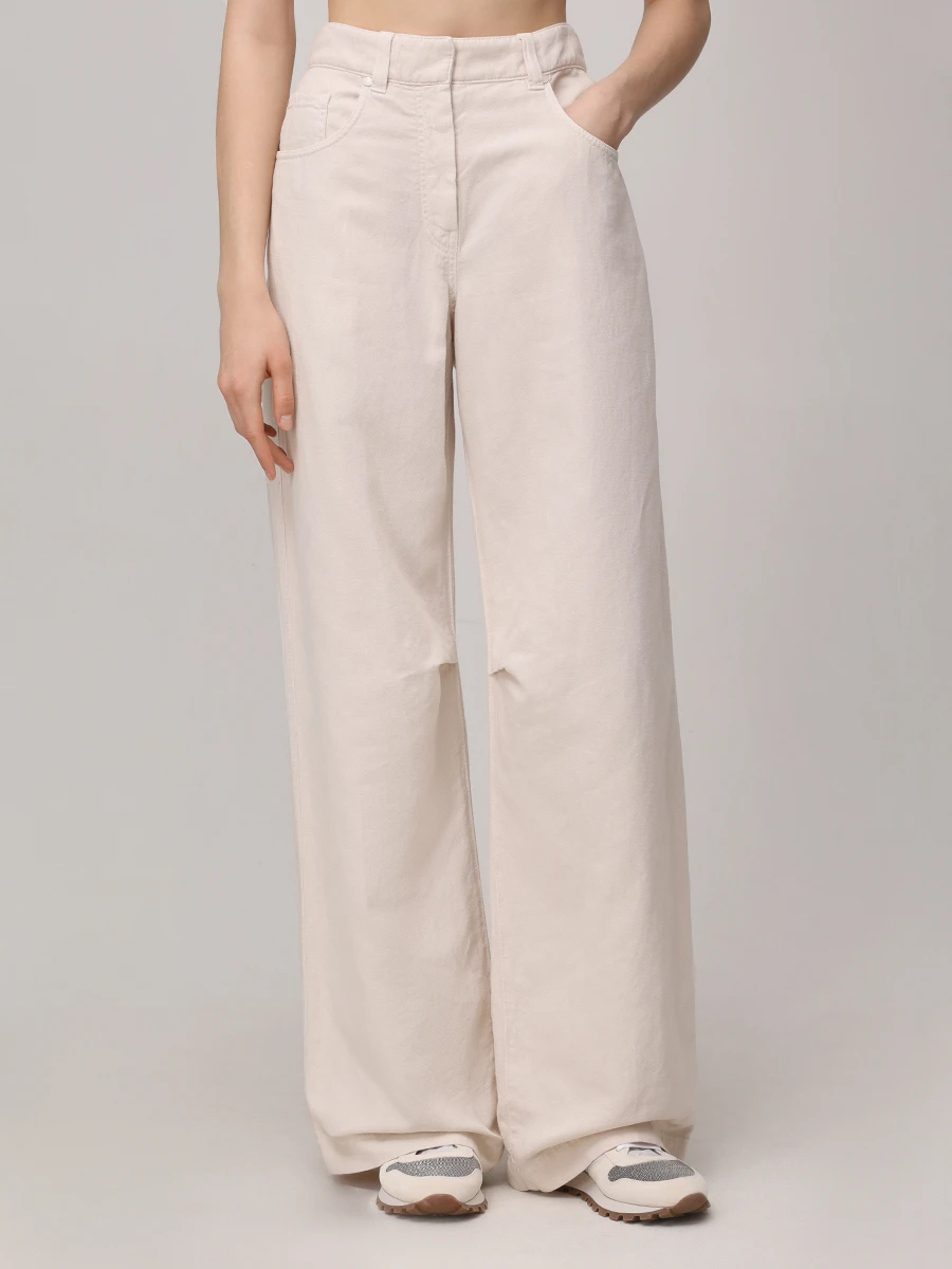 Джинсы из хлопка и льна BRUNELLO CUCINELLI ML996P5985 C8739 Бежевый  Фото 4