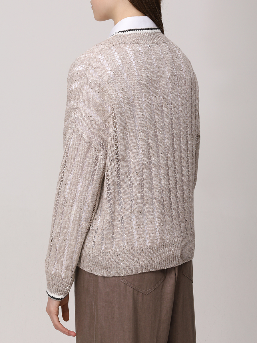 Пуловер льняной BRUNELLO CUCINELLI MCO559402 CJK08 Бежевый  Фото 3