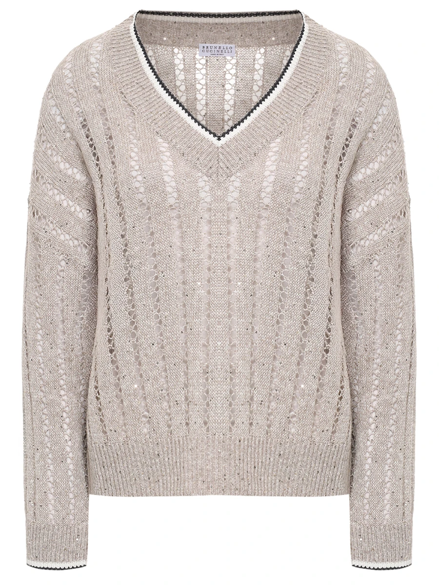 Пуловер льняной BRUNELLO CUCINELLI MCO559402 CJK08 Бежевый 